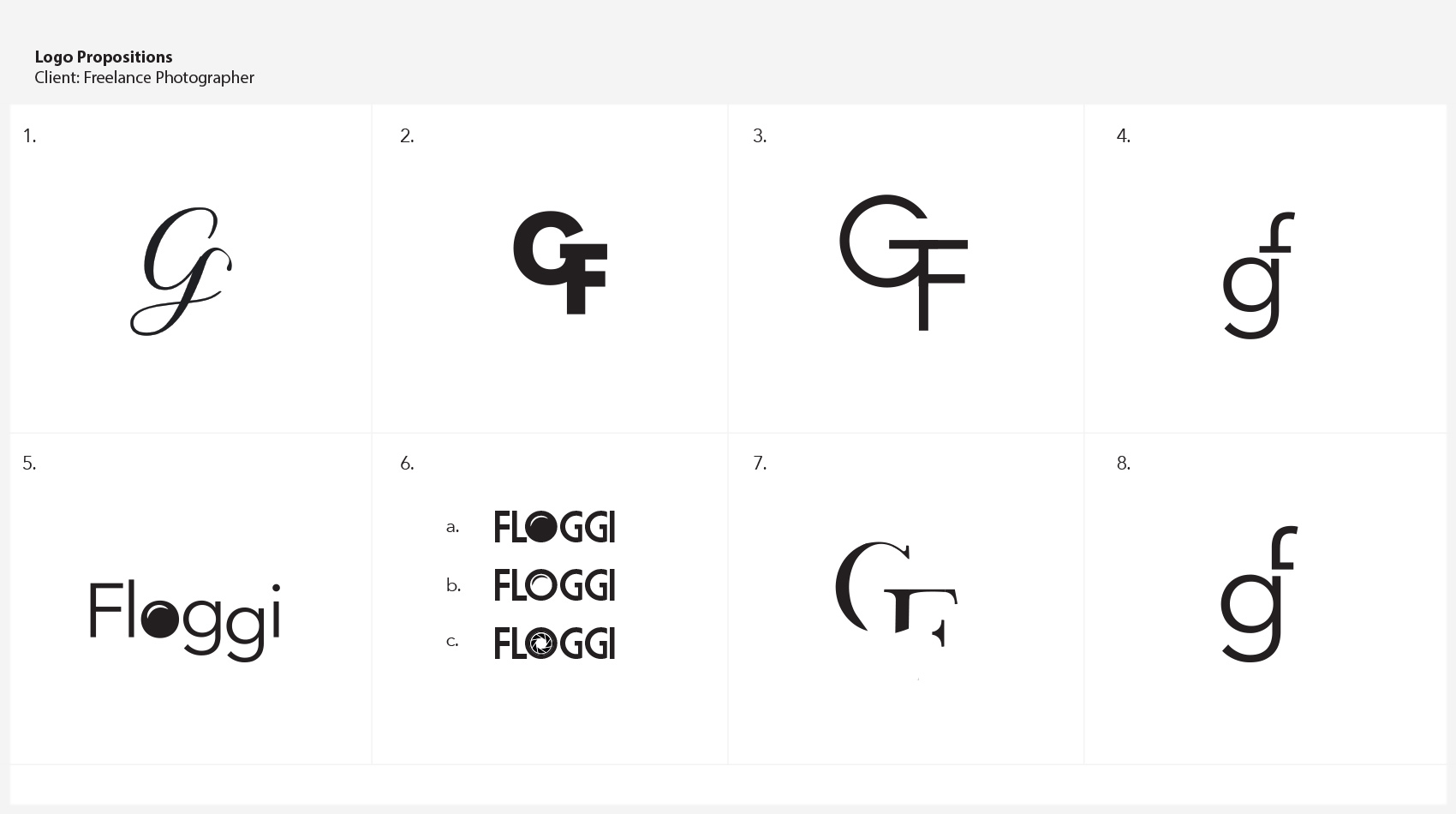 8 propositions of logotypes for a photographer